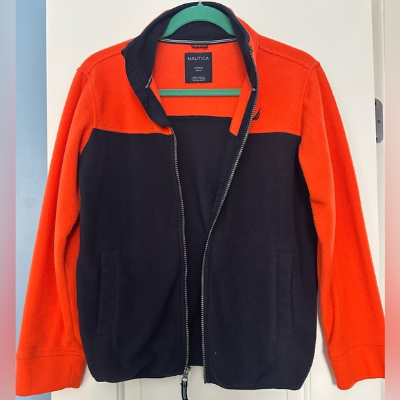 NAUTICA Size M (10/12) Boys Orange and Navy Warm Fall/Winter Jacket with Pockets - Picture 3 of 4